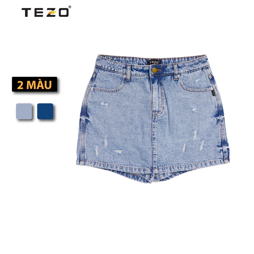 Quần sooc bò rách nữ Tezo giả váy cạp cao phong cách trẻ trung năng động 2203QSBT01
