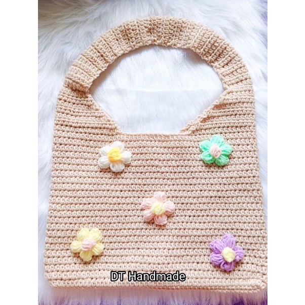 Túi len handmade gắn hoa trang trí