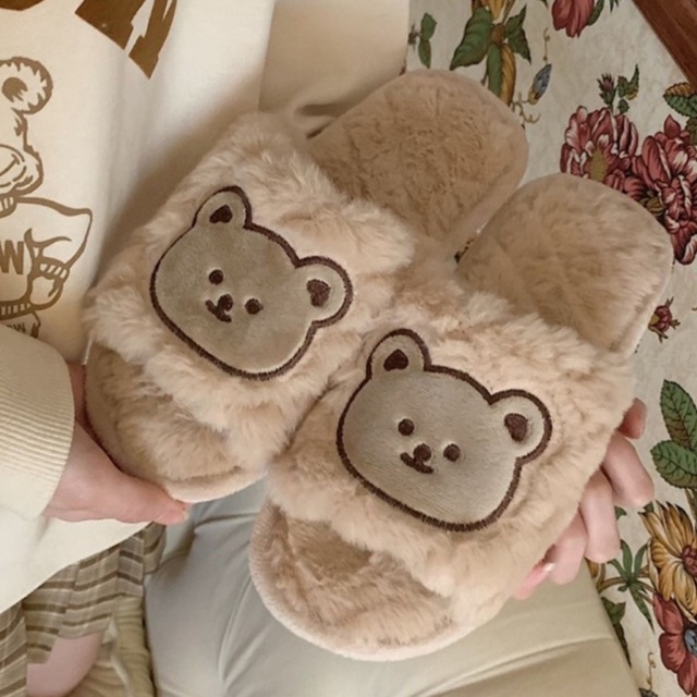 Dép đi trong nhà hình gấu đáng yêu hở mũi, Dép bông đi trong nhà hở mũi đáng yêu