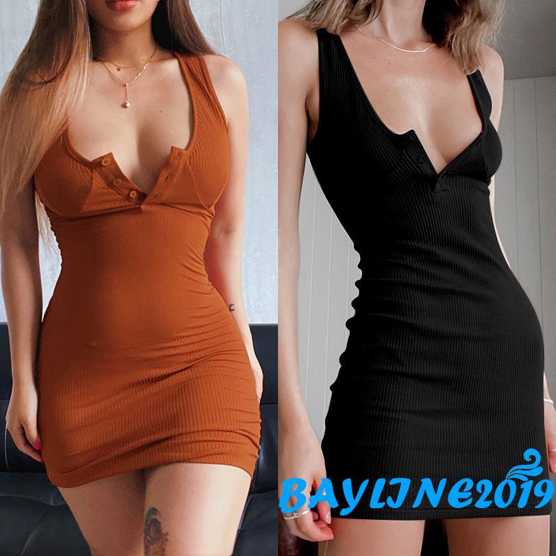 Đầm không tay Cổ Chữ V Màu Đen / Caramel