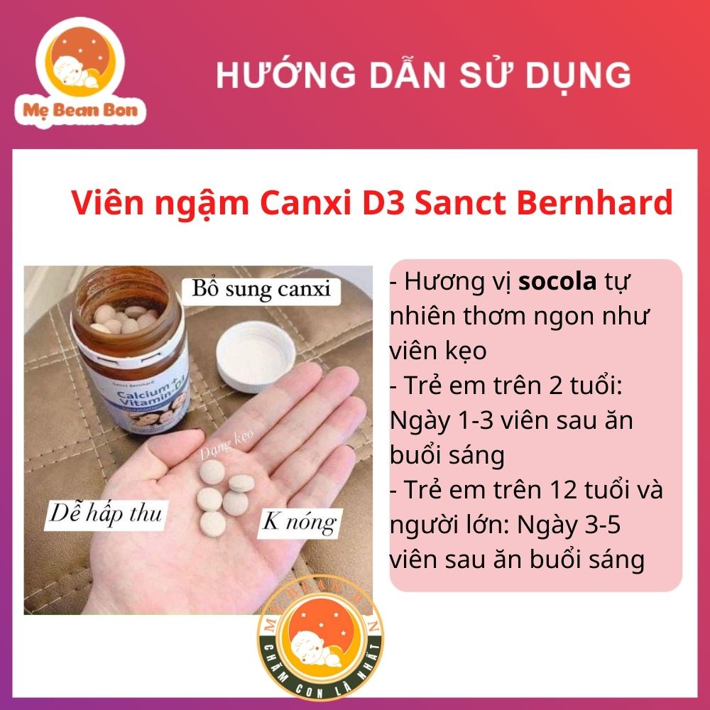 Viên ngậm canxi Calcium Vitamin D3 Sanct Bernhard hàng Đức hương Socola 150 viên cho bé trên 2 tuổi và cả gia đình