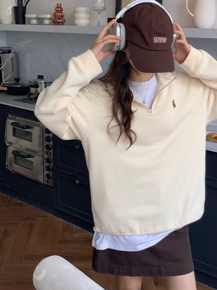 Áo Khoác Tay Dài Dáng Rộng Có Khóa Kéo Thêu Họa Tiết Xinh Xắn Thời Trang Mùa Thu 54911