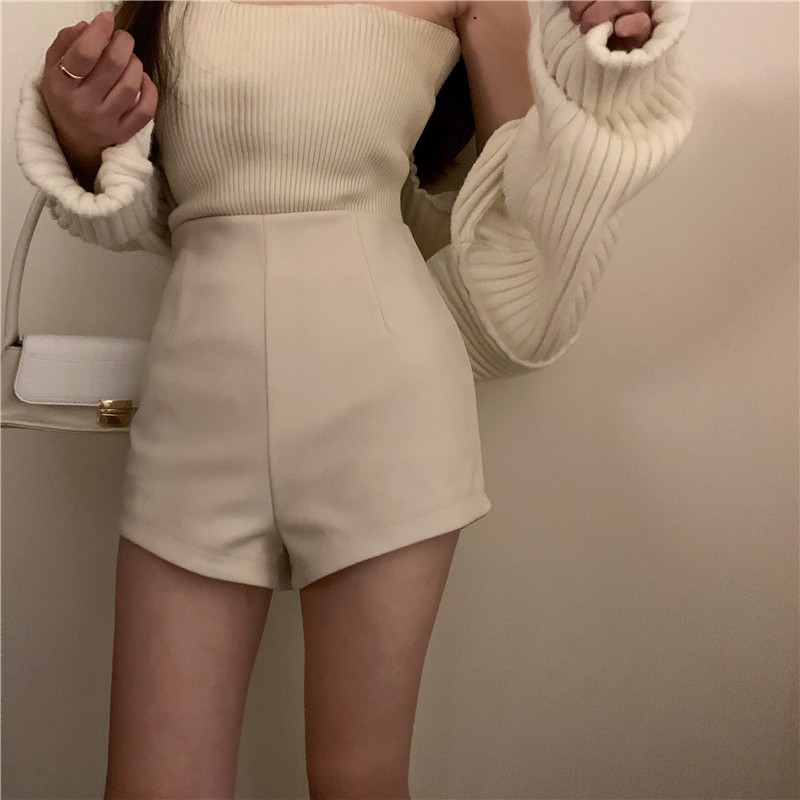 Cocory vn Quần ngắn lưng cao màu trơn gợi cảm cho nữ