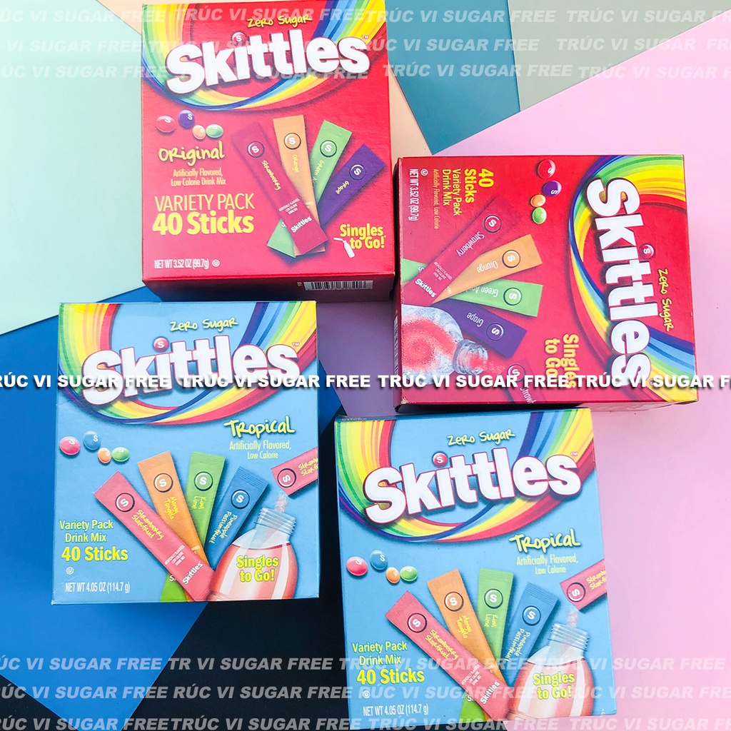 Bột pha nước trái cây không đường Skittles ( người ăn kiêng. Eat clean, keto, low carb, tiểu đường, das)