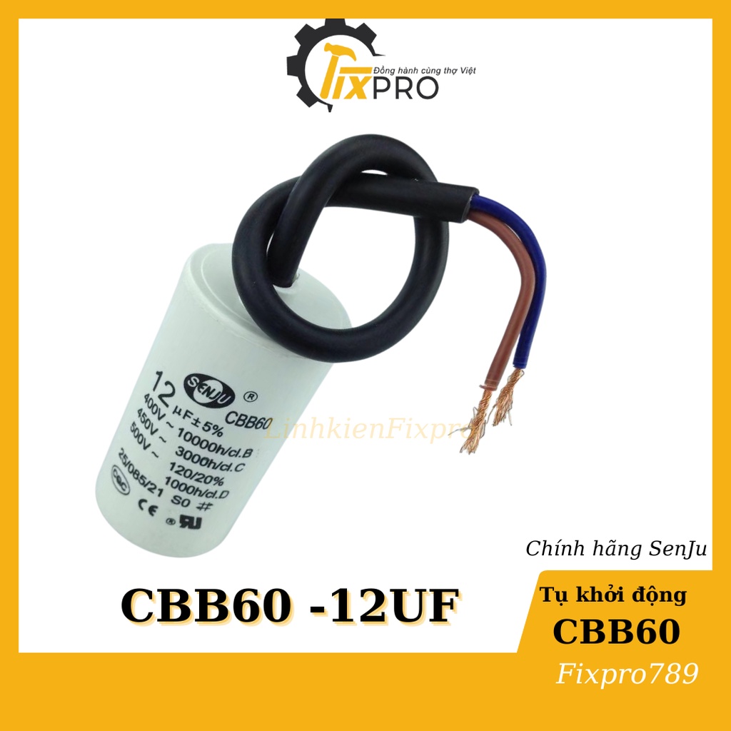 Tụ khởi động 12UF 450V CBB60 SENJU màu trắng loại xịn