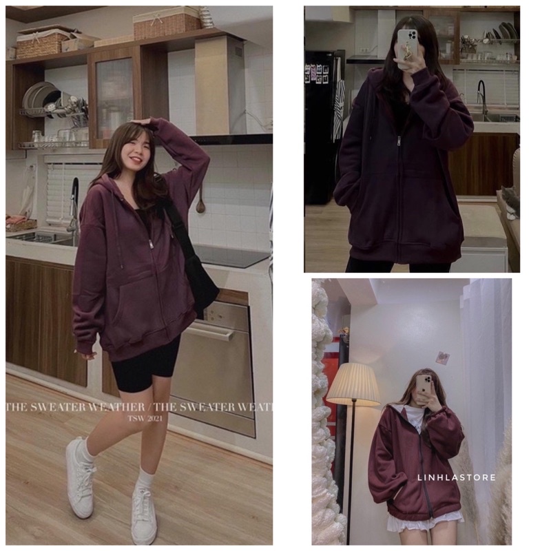 Áo Khoác Hoodie Nỉ Unisex [FREESHIP] 🌸 Áo tay bồng khóa kéo có mũ ulzzang màu Cam Đất nữ HOT FORM RỘNG