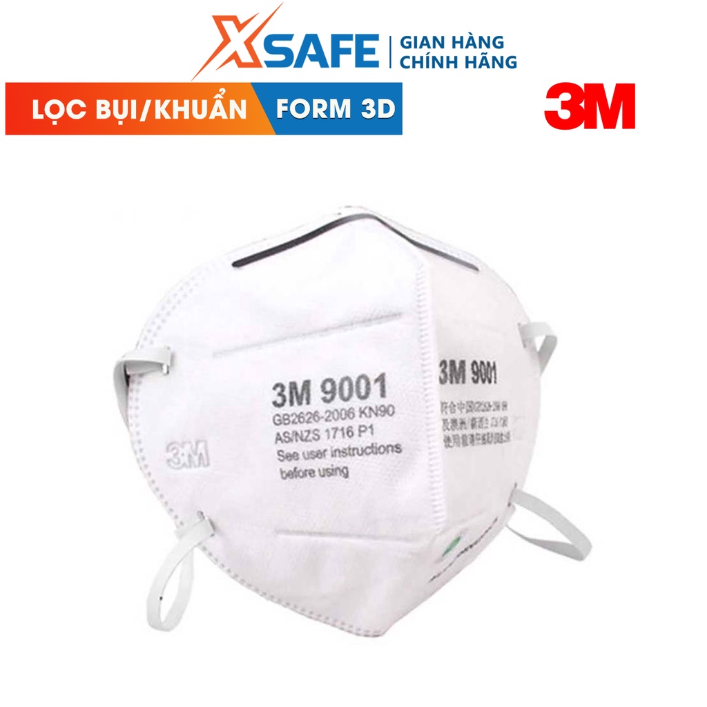 Khẩu trang y tế 3M 9001A form 3D kháng khuẩn, chống bụi mịn, phòng dịch - chính hãng - xsafe