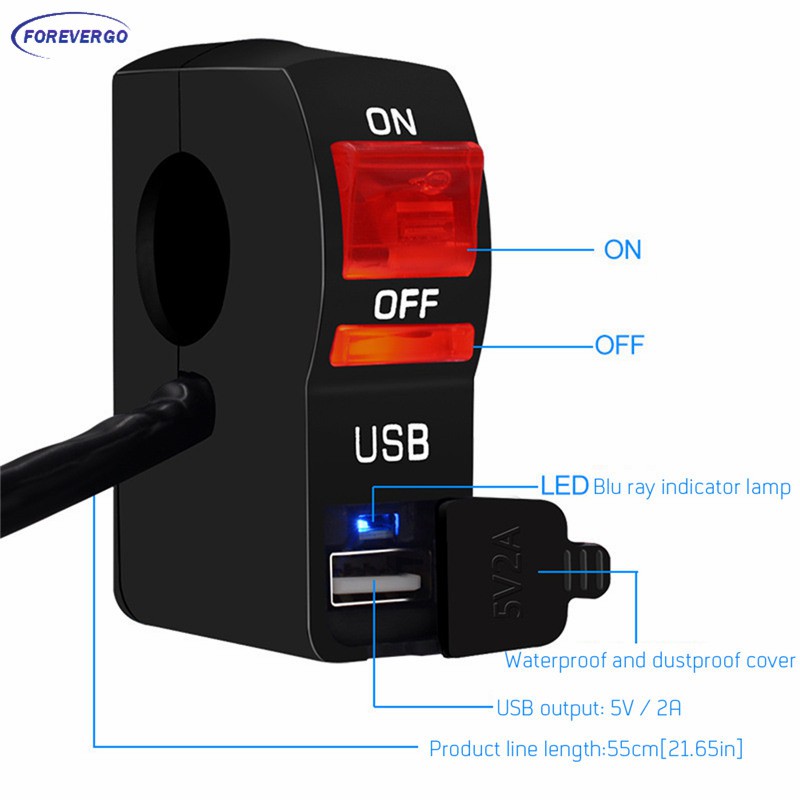 Bộ Sạc Usb 12v Có Công Tắc Đèn Led Cho Xe Hơi / Xe Tải / Tàu Thuyền