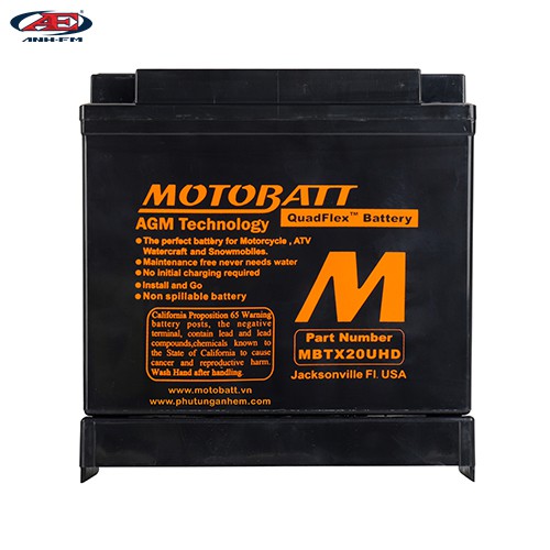 BÌNH ĐIỆN MOTOBATT 20UHD (12V~21A) dùng cho dòng xe môtô hàng chính hãng thương hiệu MOTOBATT