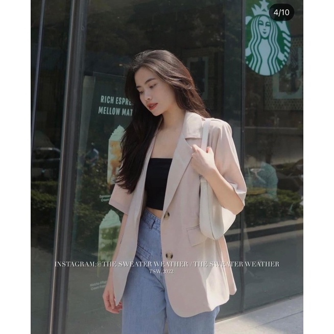 Áo Blazer nữ ngắn tay - Áo blazer 1 lớp phong cách Hàn Quốc