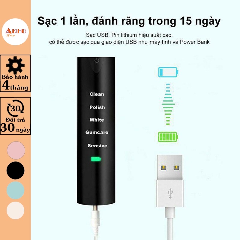 Bàn chải điện AKIHO Sonic X8 Pro đánh răng tự động 5 chế độ bản nâng cấp | BigBuy360 - bigbuy360.vn