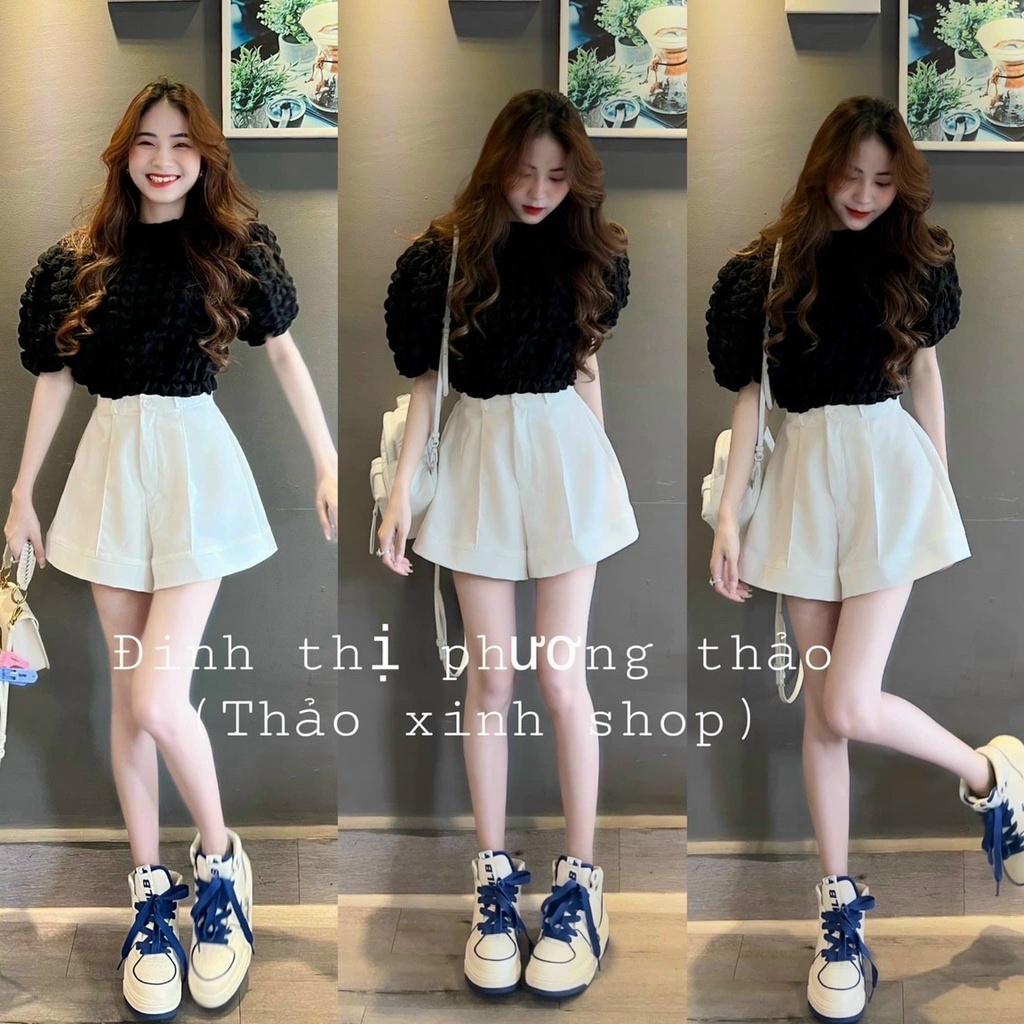 Set bộ đồ nữ áo xốp bồng bềnh mix quần ống rộng màu trắng dành cho các nàng thích đi chơi, dạo phố với style cá tính