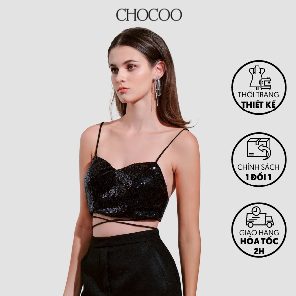 Áo bra CHOCOO Jena Sequin Bra thiết kế vải cườm màu đen lấp lánh