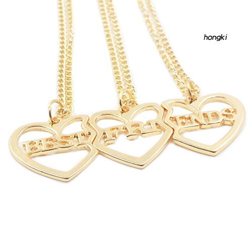 (Hàng Mới Về) Set 3 vòng cổ Mạ Vàng Mặt Hình Trái Tim Khắc Chữ Best Friend