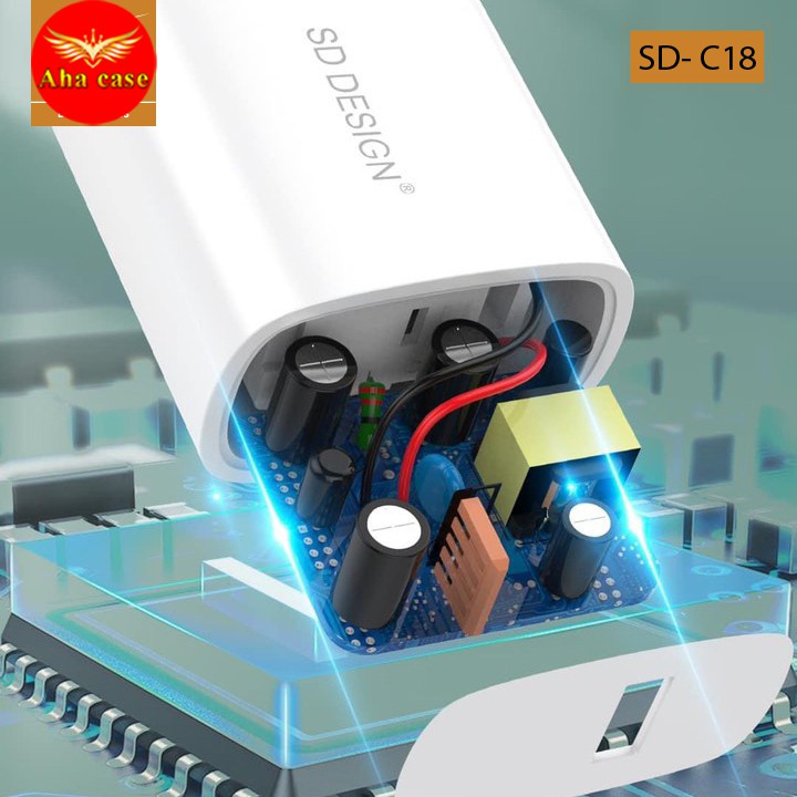 Củ Sạc Nhanh C18 chính hãng SD DESIGN sạc siêu tốc không hại máy dùng cho điện thoại iphone samsung, oppo, Bh 12 tháng