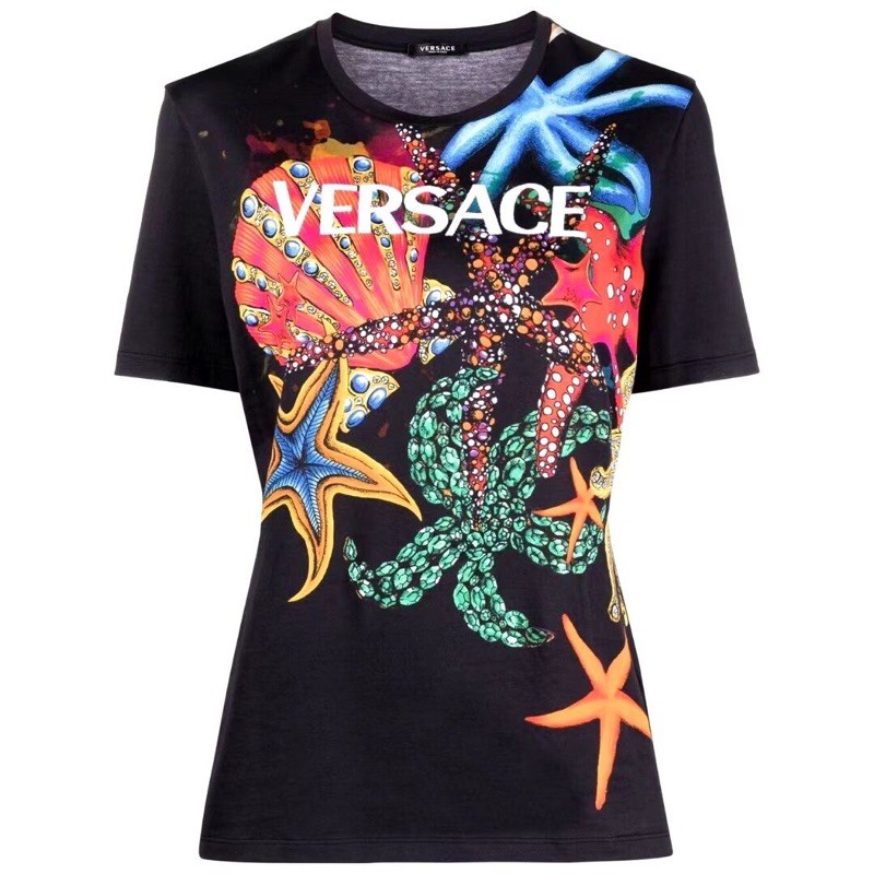 áo phông cotton nữ ngắn tay in hoạ tiết sứa biển versace