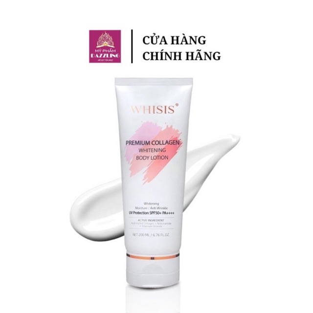 Dưỡng Thể Trắng Da Nâng Tone Chống Nắng Whisis Premium Collagen Whitening Body Lotion 200ml