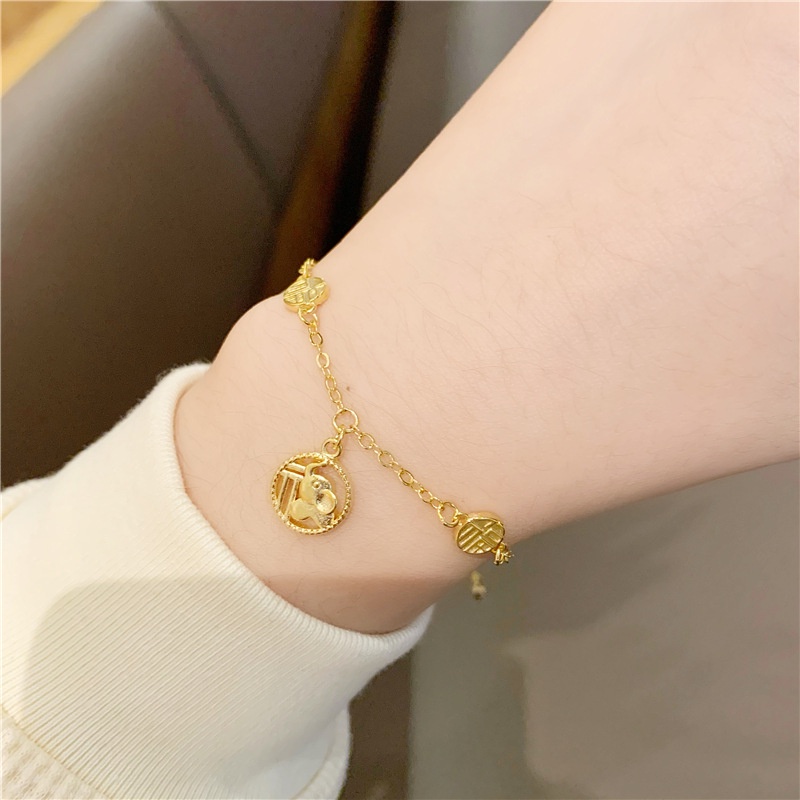 Lắc Tay Nữ Mạ Vàng 18K Họa Tiết Phước Lành, Lắc Tay Nữ Mạ Vàng