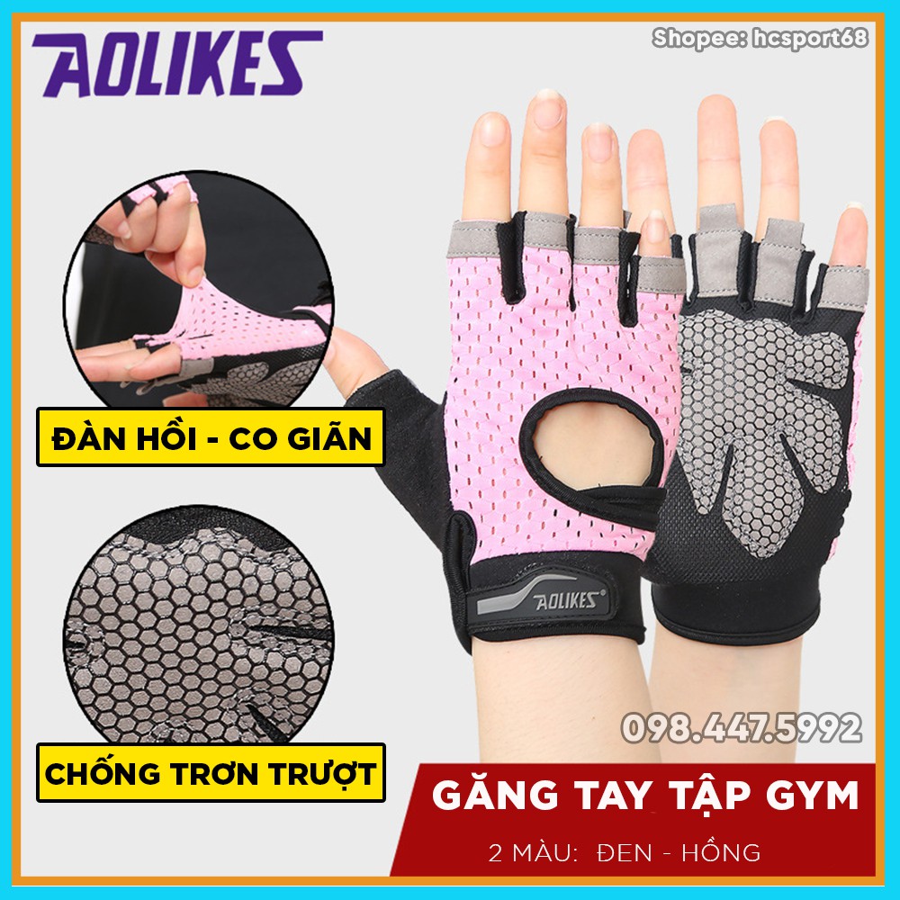 Găng Tay Tập Gym Aolikes Nam Nữ, Găng Tay Hở Ngón, Vải Thoáng Khí, Đệm Êm Bảo Vệ Tay - HcSport68