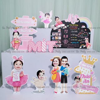 Set Chibi Trang Trí Thôi Nôi Sinh Nhật Bé Gái
