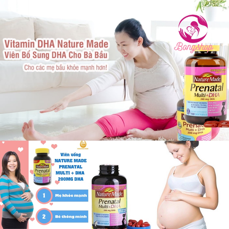 [CAM KẾT CHÍNH HÃNG] Vitamin tổng hợp cho bà bầu Mỹ Nature Made Prenatal Multi DHA 150 viên, Bổ bầu mỹ Prenatal số 1 Mỹ