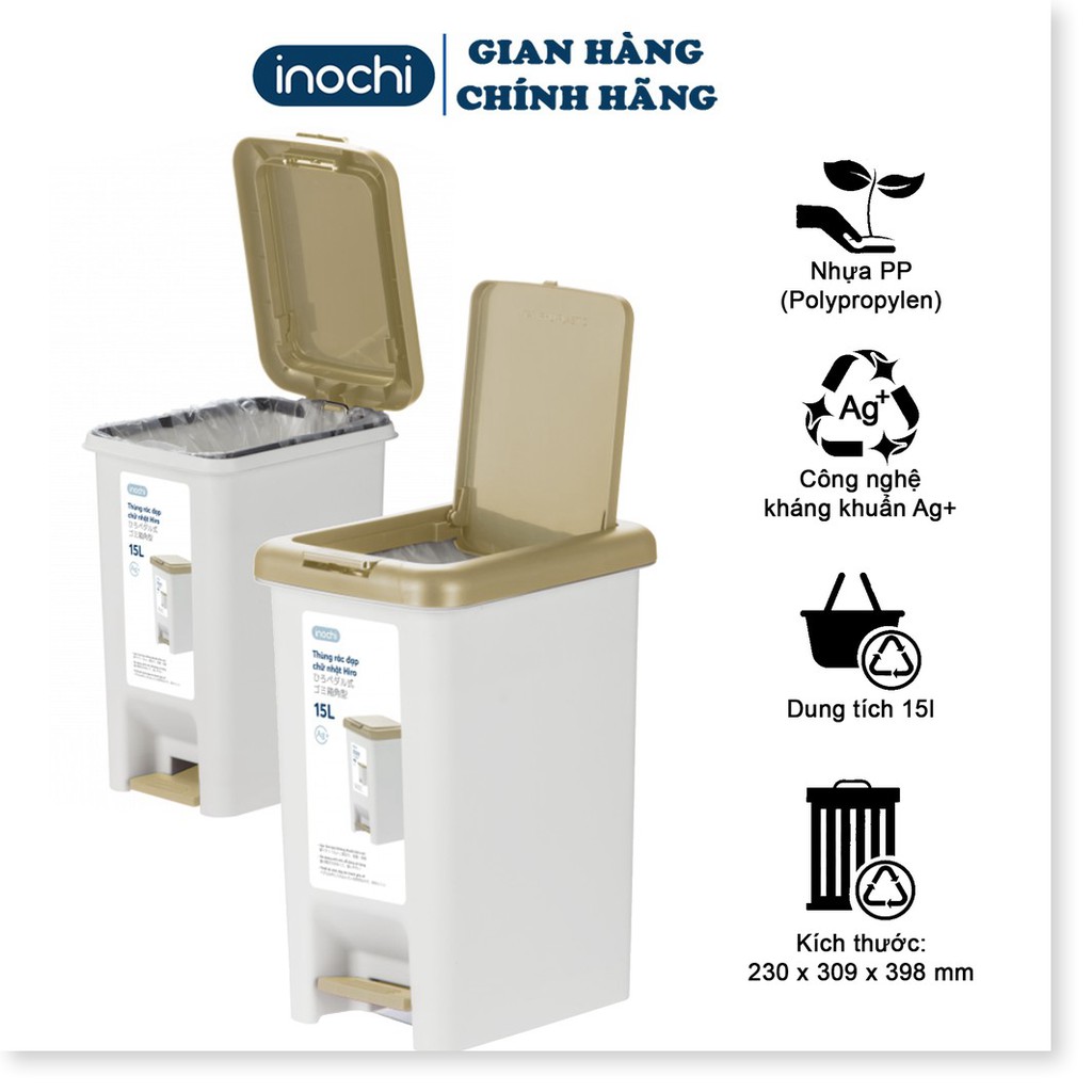 Thùng Rác Hiro Nhựa Đạp Chân Nắp Đậy Chữ Nhật INOCHI 15 Lít Làm Sọt Rác Văn Phòng Gia Đình TRAC15