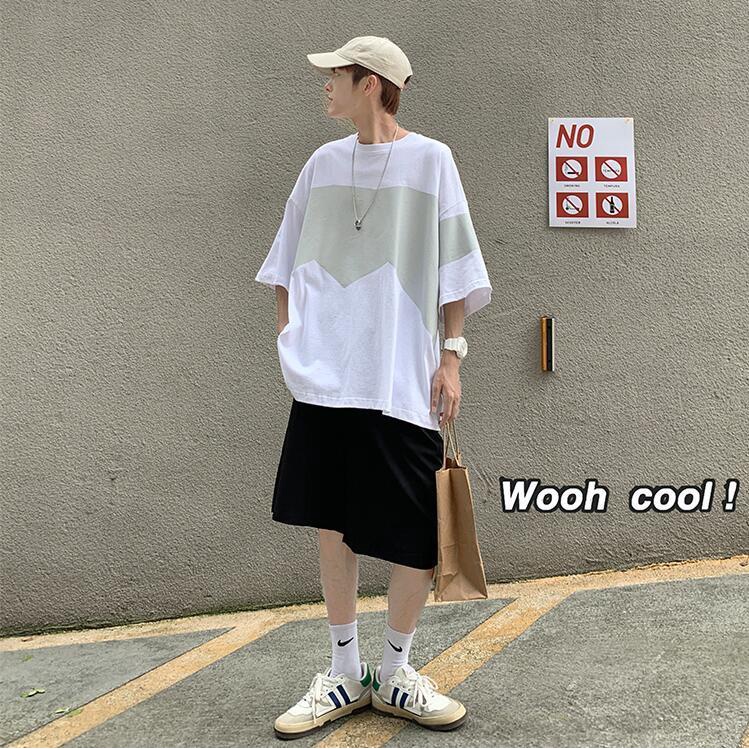 Áo Thun Cotton Tay Ngắn Màu Trơn Dáng Rộng Thời Trang Mùa Hè Phong Cách Hàn Quốc Cho Nam