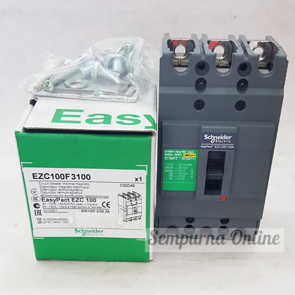 |CHÍNH HÃNG| Cầu dao EZC100F3100 MCCB Schneider 100A 10kA 3P
