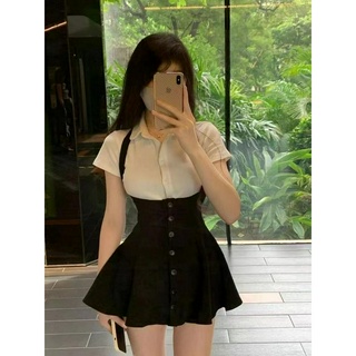 Khí chất người đàn ông nhỏ váy treo eo cao một bên ngực váy ngắn chữ A mỏng màu đen váy mùa hè mới của phụ nữ