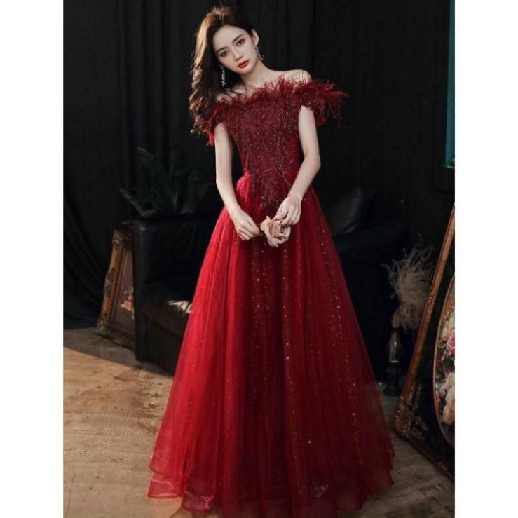 Đầm maxi phối lông MYMY kết cườm hoa nổi size ML - MS141Y