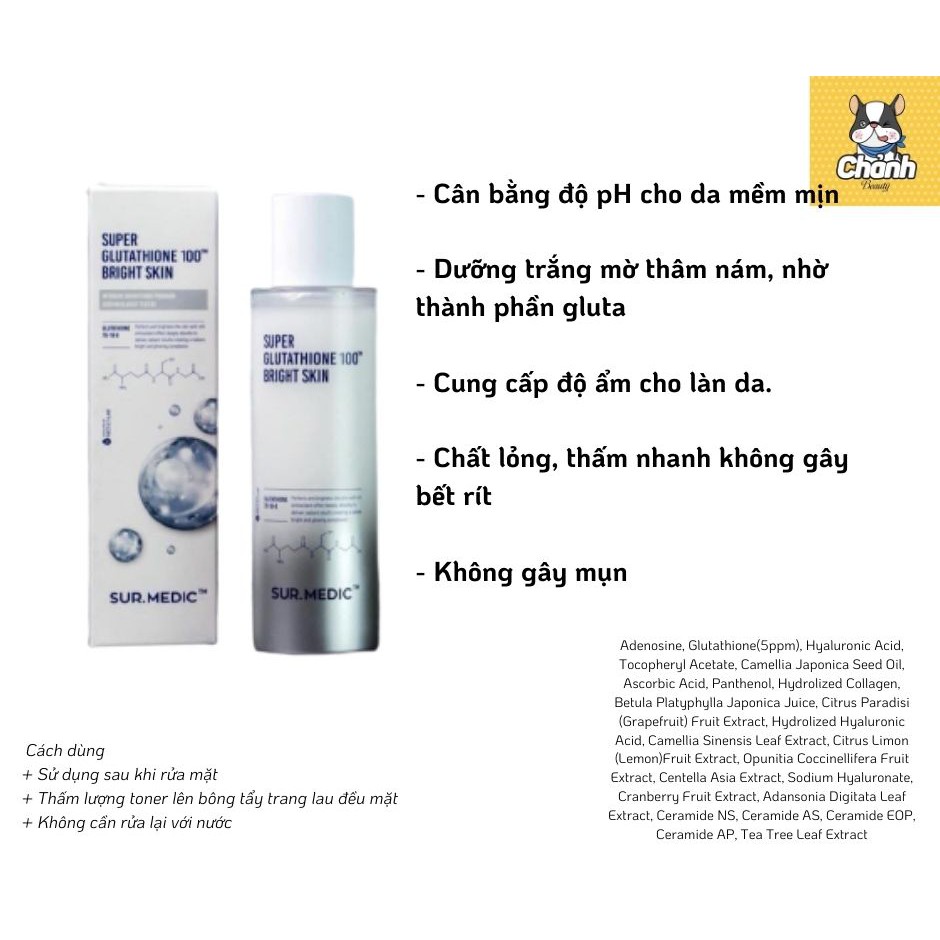 Toner Trắng Da SurMedic Super Glutathione 100 Bright Skin