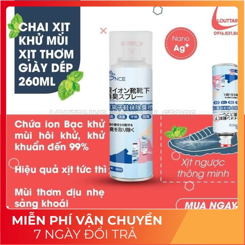 Chai Xịt khử mùi hôi  chân giày dép, tất vớ làm thơm tủ giày chống hôi chân