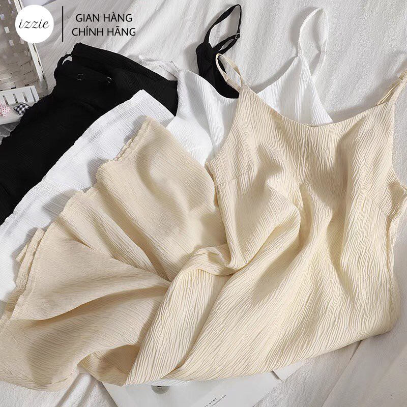 Váy đầm hai dây voan xốp nhật VV555, họa tiết gợn sóng izzie, chất liệu nhẹ,thoáng, bay bổng  có 3 màu, xu hướng 2021 | BigBuy360 - bigbuy360.vn