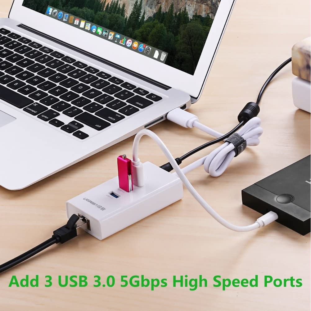 HUB Bộ chia 3 cổng USB 3.0 kèm cổng mạng Lan Gigabit Rj45 10/100/1000Mbps chính hãng Ugreen 20260 cao cấp