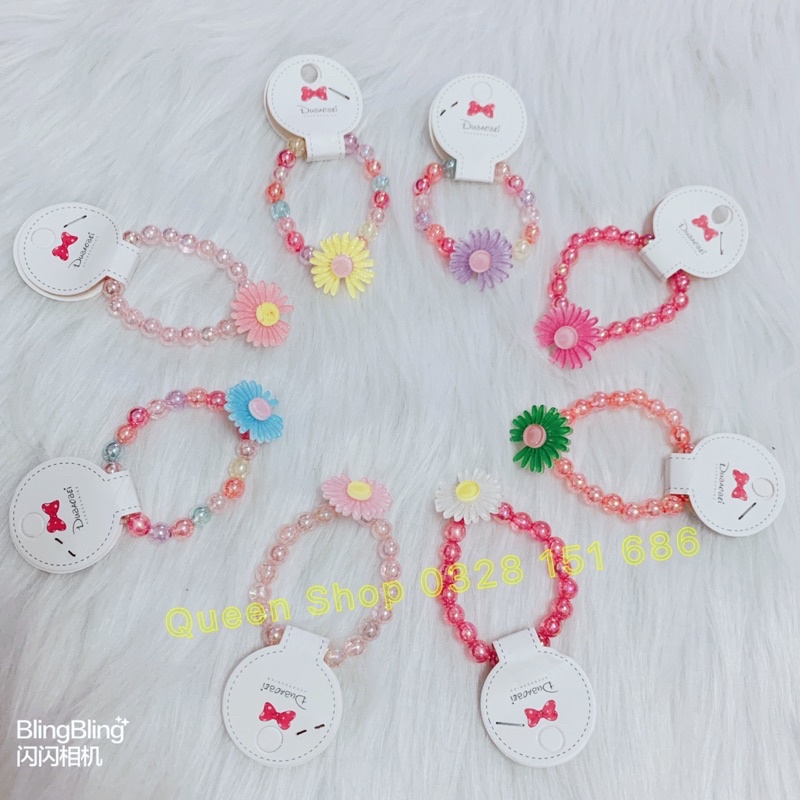 Vòng đeo tay chuỗi hạt nhiều màu sắc hình bông cúc siêu dễ thương cho bé