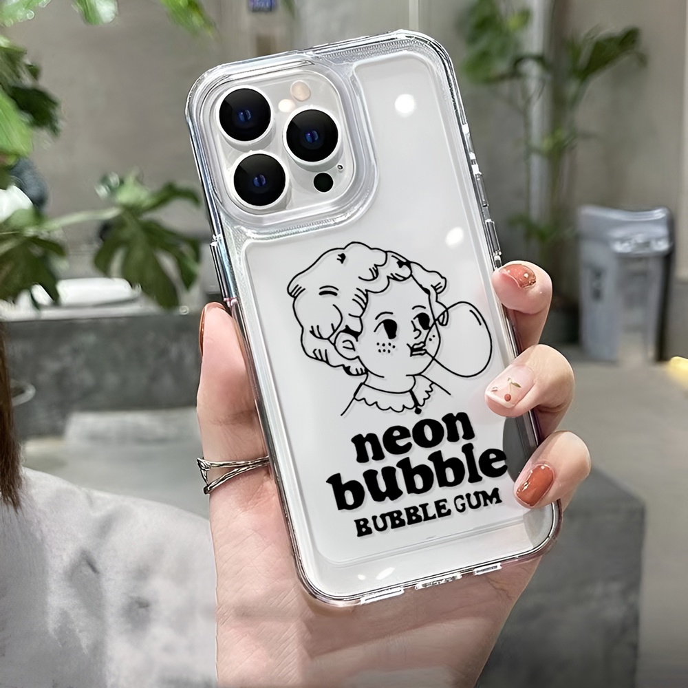 Ốp Điện Thoại Trong Suốt Hình Cô Gái Thổi Bong Bóng Cho iphone 14ProMax 14Plus 13 11 12 7Plus X XR XS Max 8 7