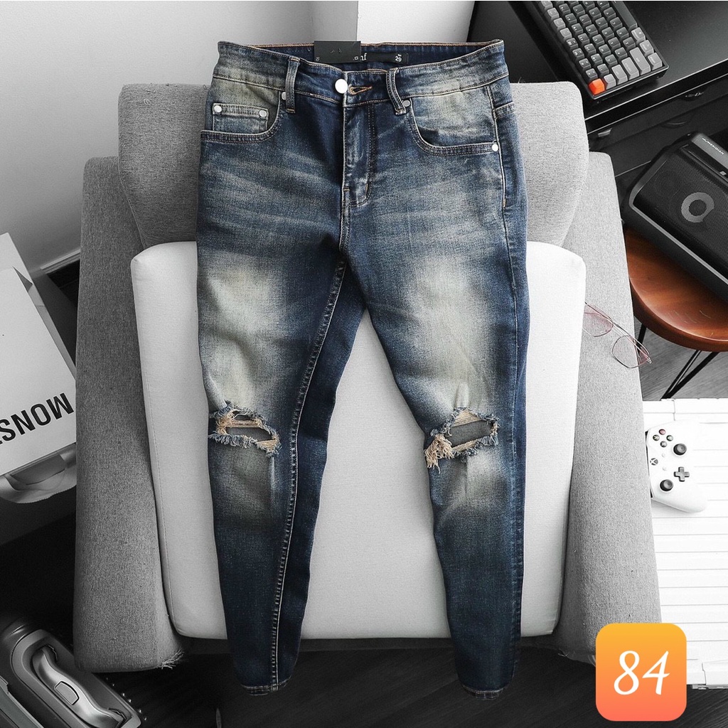 Quần jean nam xanh đậm rách gối chất bò cao cấp co dãn 4 chiều cực đẹp, quần rin nam đẹp 3D2 KÈM NHIỀU MẪU MỚI