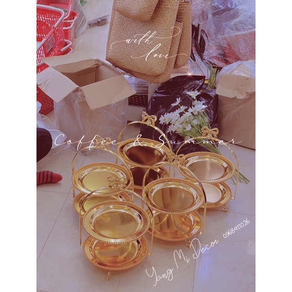 Khay bánh nơ vàng 2 tầng