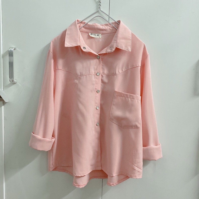 ÁO SƠ MI CROPTOP HỒNG NÚT BẤM 2HAND