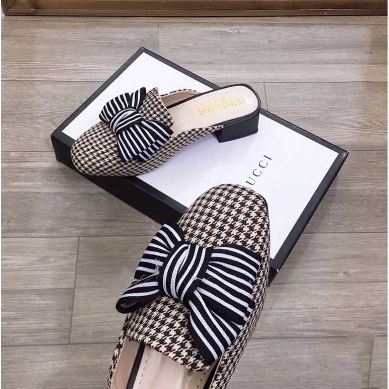 giầy sục nơ kẻ mũi vuông gót 3 p siêu sang chảnh êm chân hot | BigBuy360 - bigbuy360.vn