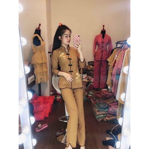 Đồ đi chùa truyền thống, mẫu sẫm tàu vải kate không co dãn, tay lỡ, đủ size từ 45 đến 65 ký, hàng chuẩn nhiều màu sắc