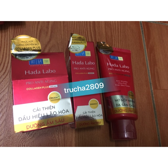 combo sữa rửa mặt + tinh chất + kem hada labo pro anti aging