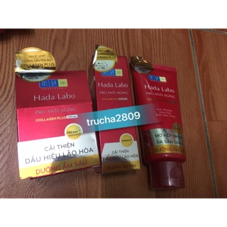 combo sữa rửa mặt + tinh chất + kem hada labo pro anti aging