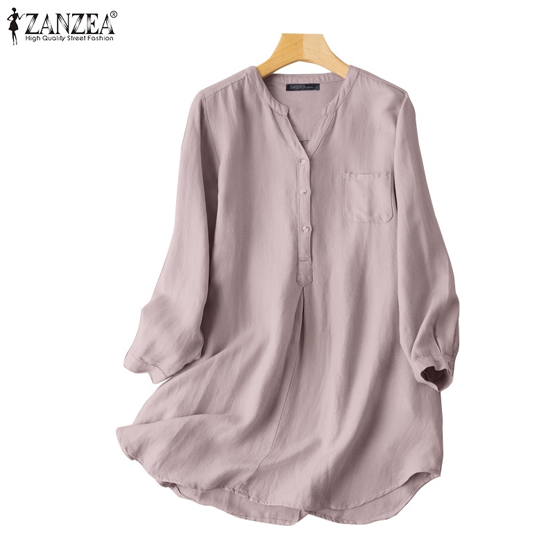 Áo sơ mi ZANZEA tay dài cổ chữ V thời trang cho nữ