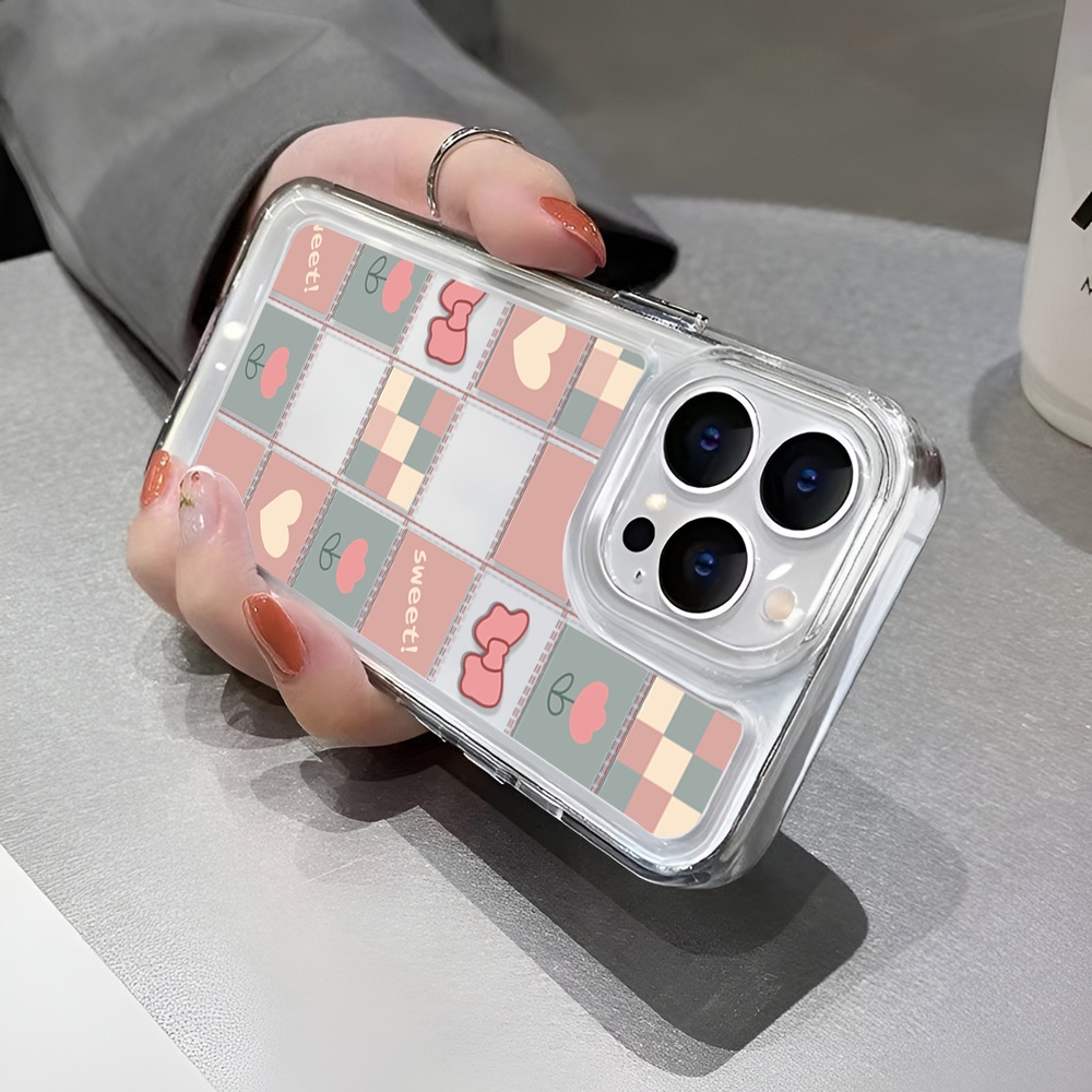 Ốp Điện Thoại Họa Tiết Kẻ Ô Lưới Đính Nơ Cho iphone 14 Plus 11 13promax 12 7Plus X XS Max 7 8 SE 2020