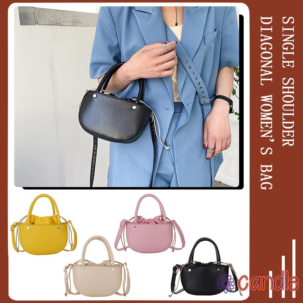 【COD】Fashion Women Drawstring Solid Color PU Shoulder Bag Top-handle Handbags