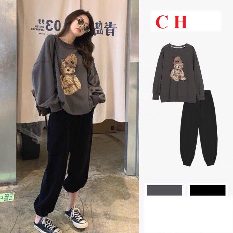 Bộ ngủ nữ Gấu Đội Mũ Len ; Áo SWEATER ấm áp, giữ nhiệt tốtbộ thu đông☘️Chất nỉ cotton☘️2 lớpUnisex mặc nhà nữ Kute