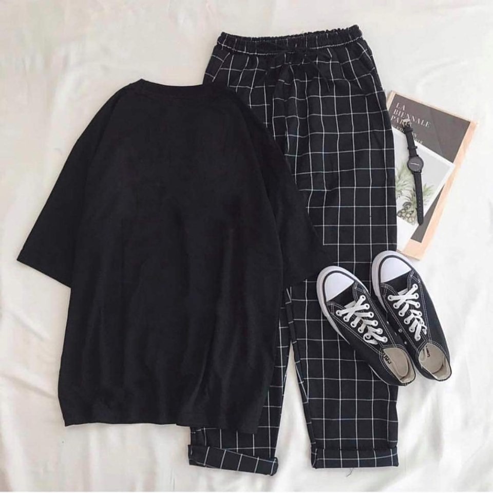 Combo áo thun trơn mix plaidpant caro unisex