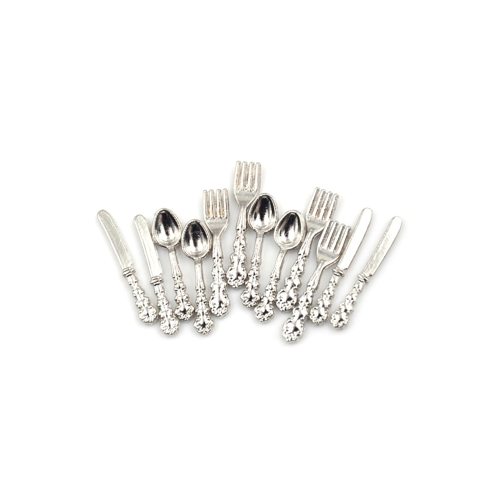 [superhomestore]12PCS 1:12 Dollhouse Miniature Fork Knife Soup Tableware Kitchen Furniture Toys