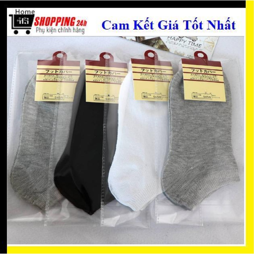 Vớ Cổ NgắnTất Nam Nữ Ba Màu Trơn 100% Cotton Hàng Xuất Nhật Cực Xịn Sò (Kèm Tag)